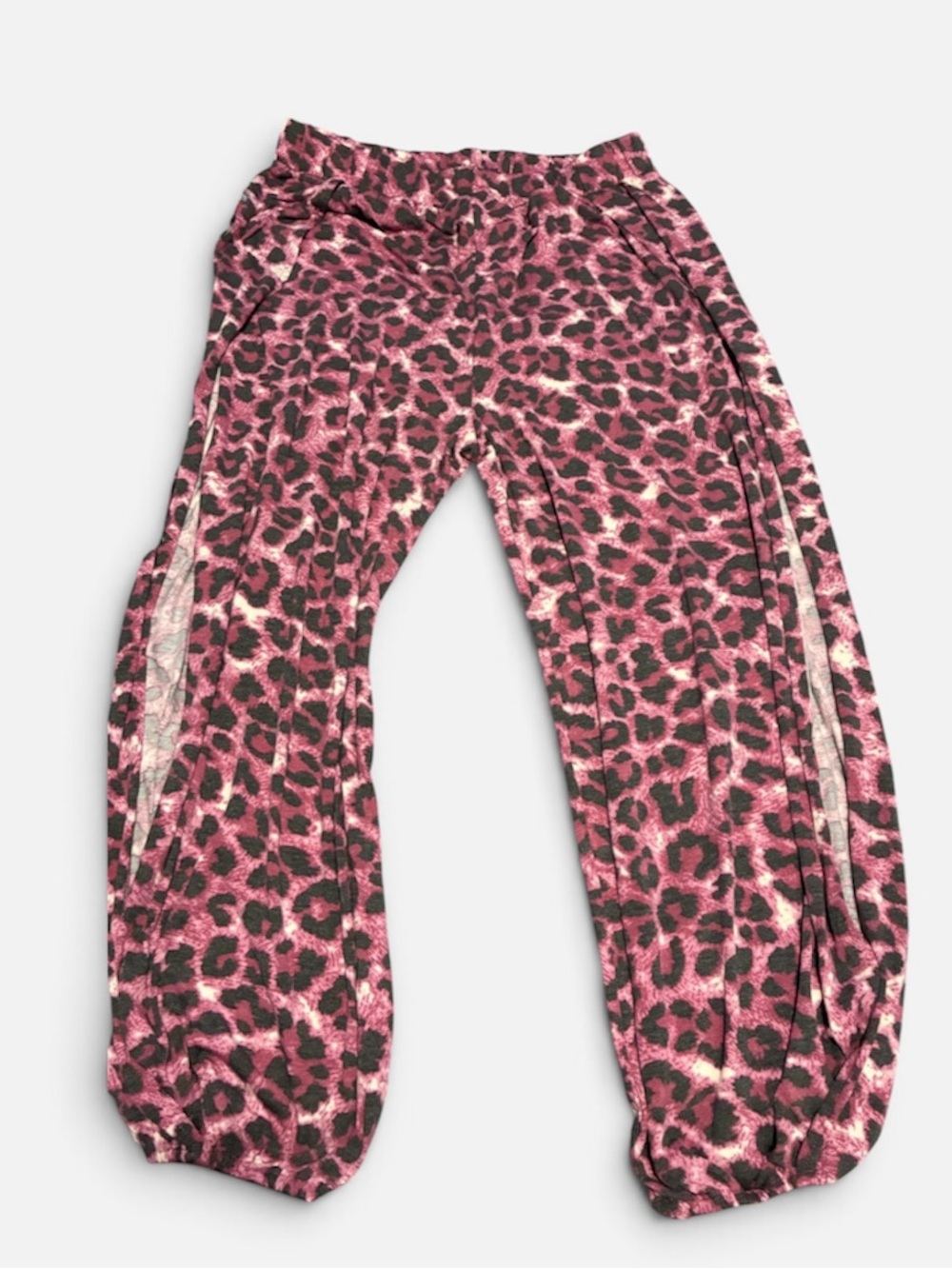Zenana Pink Leopard Print Open Side Jogger Pants Plus Size 1X